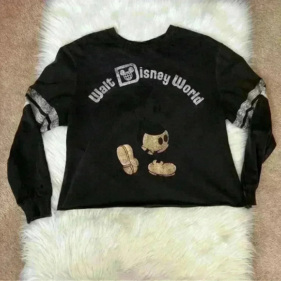 Walt Disney World Mickey Football Stripe Crop T-Shirt Medium - Picture 3 of 6